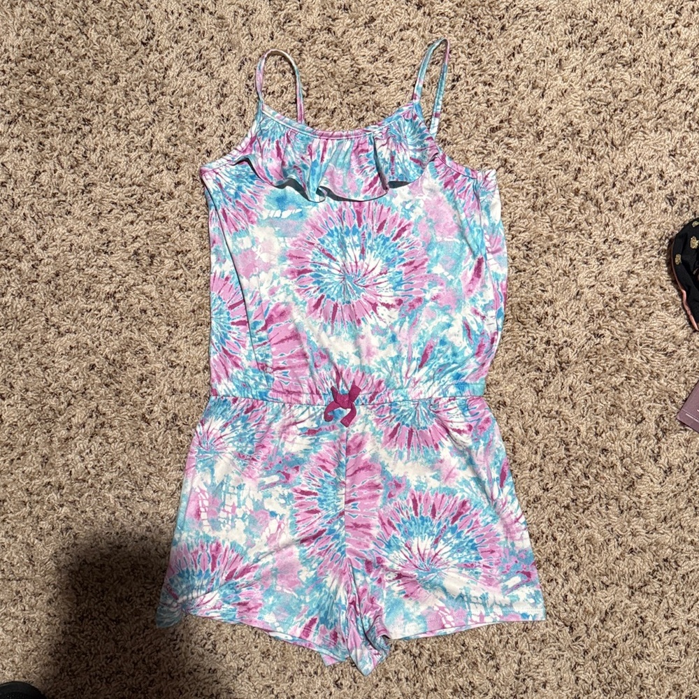 Girls size 7/8 bundle of 3 rompers floral, leopard and tie dye - Picture 4 of 4